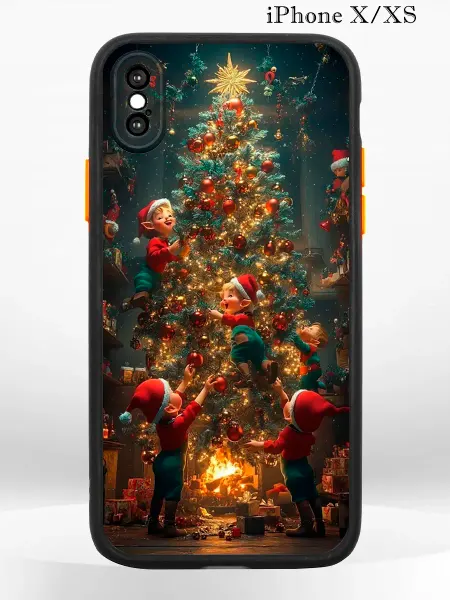 PRINTberries Чехол на iPhone XS X с принтом новогодний эльфы