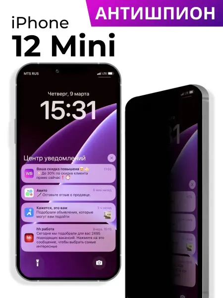 LS Защитное стекло Антишпион на экран и камеру Iphone 12 mini
