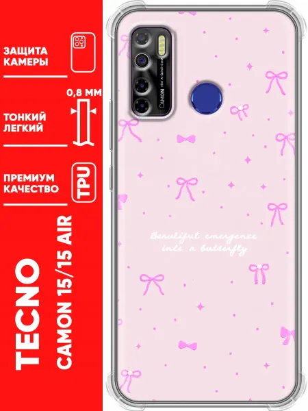 Trendmall Чехол на Tecno Camon 15, 15 Air бантики для девочек