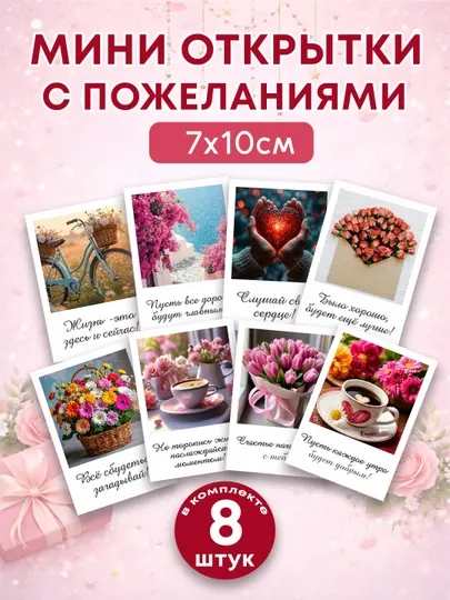 Открытки. Набор мини-открыток с тёплыми фразами, 7×10 см