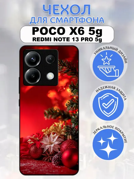 Pushkacase Чехол на Poco X6 5G новогодние игрушки