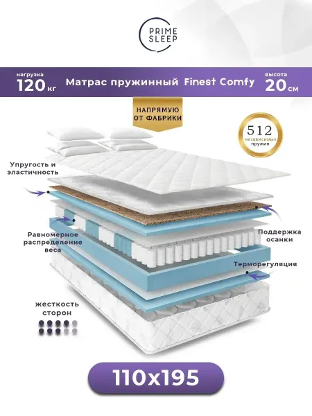 Prime Sleep Матрас 110х195 пружинный ортопедический