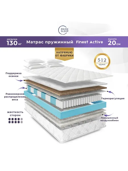 Prime Sleep Матрас 115х195 пружинный ортопедический