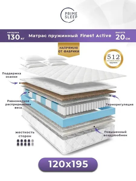 Prime Sleep Матрас 120х195 пружинный ортопедический