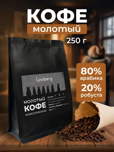 Linnberg Кофе молотый 250 гр для кофемашины, турки и кофеварки