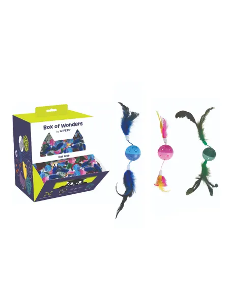 Игрушка для кошек мяч с бубенчиком и перьями 5 см(бокс 60шт)