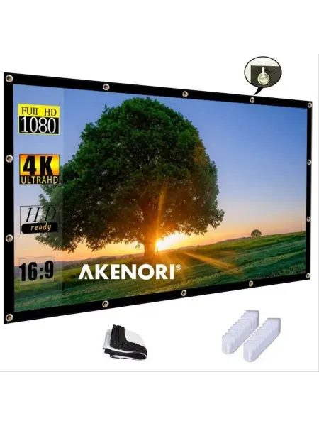 Akenori Экран для проектора 84 дюйма с кольцами