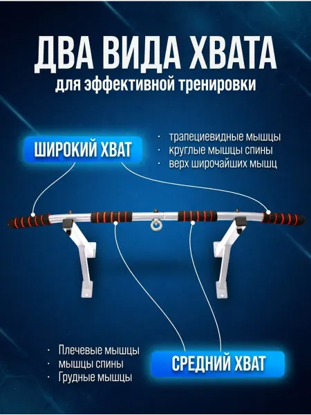 Lustrof Турник настенный усиленный навесной 2 хвата 98 см, 300 кг