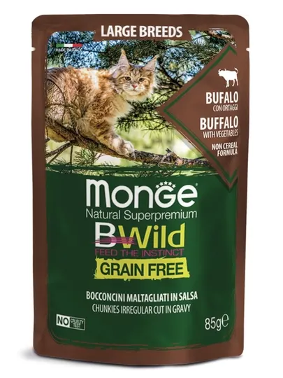 Пауч Monge Bwild Cat с буйволом и овощами, 85 грамм