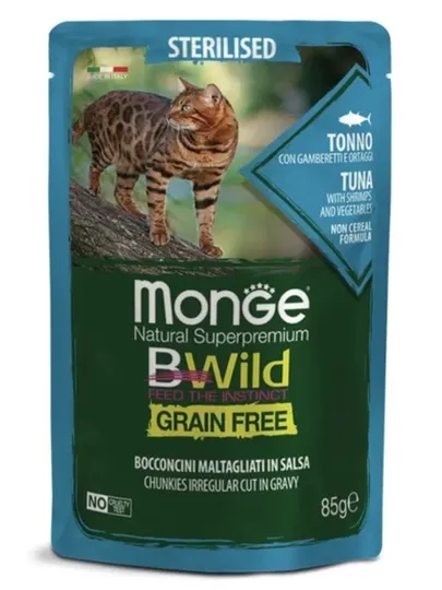 Пауч Monge Bwild Cat тунец с креветками и овощами 85 грамм