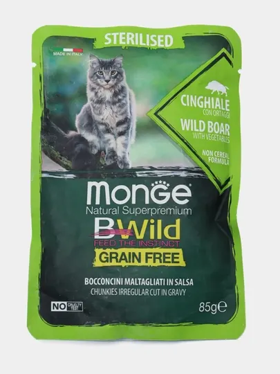 Влажный корм Monge Bwild для стерилизованных кошек с диким кабаном и овощами 85 грамм
