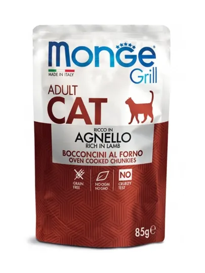 Влажный корм Monge Cat Grill для взрослых кошек с ягненком 85 грамм