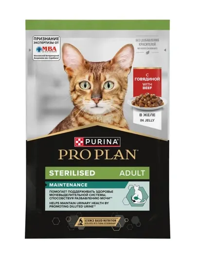 Влажный корм для взрослых стерилизованных кошек ProPlan Sterilised с говядиной в желе 85 г