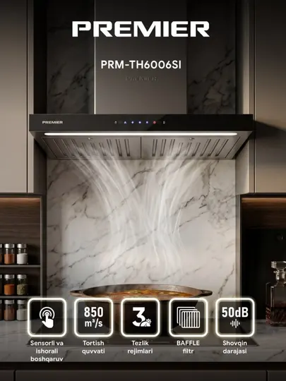 Кухонная вытяжка | Premier PRM-TH6006SI — мощность всасывания 850 м³/час