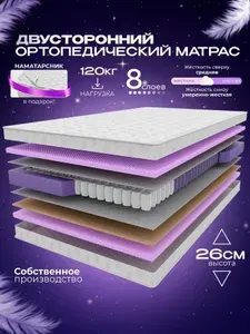 Ортопедический пружинный односпальный матрас VITAFLEX Medicine RSk 85х180 см, ППУ, с кокосом, двусторонний, разной жесткости, в рулоне + подарок водонепроницаемый наматрасник