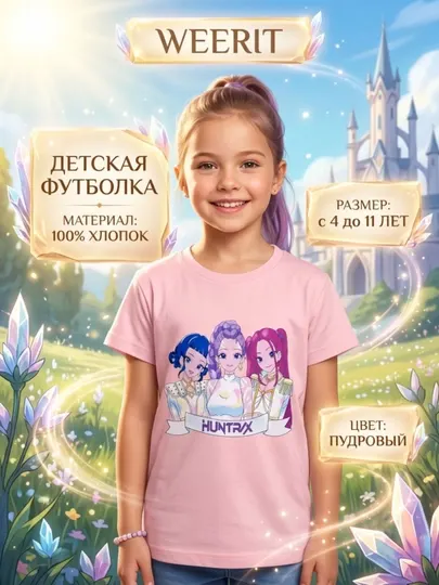 Детская футболка WEERIT HUNTRIX, для девочек, 100% хлопок, 4 - 11 лет