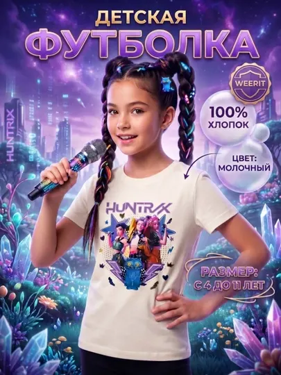 Детская футболка WEERIT HUNTRIX для девочек 100% хлопок 4–11 лет