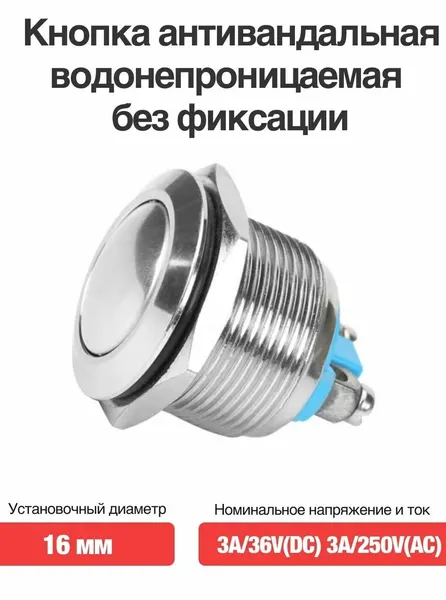 Rsimente Кнопка антивандальная 16 мм плоская с 2 винтами 1NO A16-A3