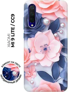 Силиконовый чехол на Xiaomi Mi 9 Lite / CC9 с принтом "Розы и жемчуг"