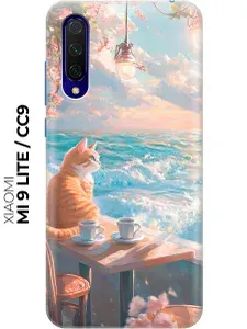 Силиконовый чехол на Xiaomi Mi 9 Lite / CC9 с принтом "Котик, кофе, море"