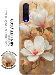 Силиконовый чехол на Xiaomi Mi 9 Lite / CC9 с принтом "Золотая магнолия"