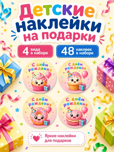 Umoiety Набор наклеек "С днем рождения" для подарков и упаковки #54