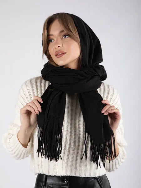 YA_FASHION Шарф весенний длинный черный мягкий