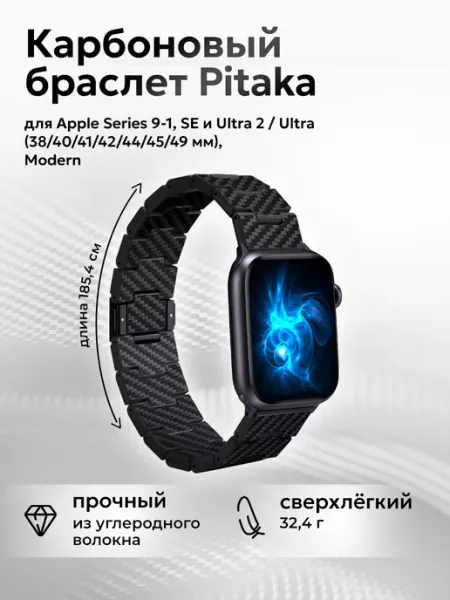 Pitaka Карбоновый браслет для Apple Watch 9-1, SE, Ultra - Retro