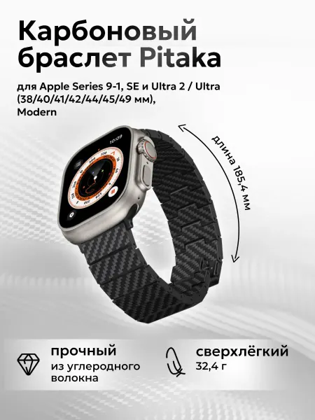 Pitaka Карбоновый браслет для Apple Watch 9-1, SE, Ultra