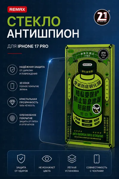 Защитное стекло Remax GL-27 3D для iPhone 17 Pro антишпион