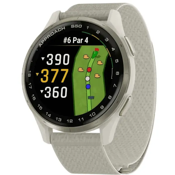 Часы Garmin Approach S50, 43mm, Cream Gold Aluminum Bezel with Ivory ComfortFit Nylon Band (010-03010-01)