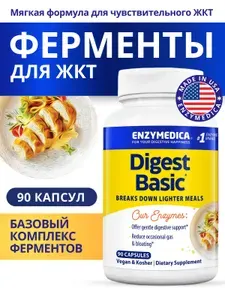 Enzymedica Digest Basic, ферменты для пищеварения, 90 капсул