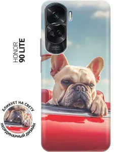 Силиконовый чехол на Honor 90 Lite с принтом "Бульдог в кабриолете"