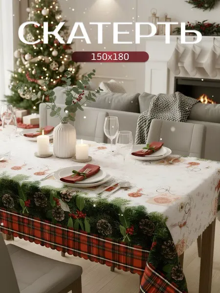 LuxDekoR Скатерть новогодняя на стол 150х180
