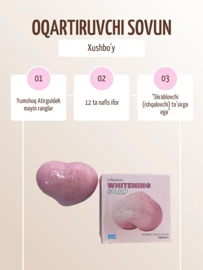 Отбеливающее мыло-скраб Kormesic Whitening Soap с витамином C и коллагеном, 90 г