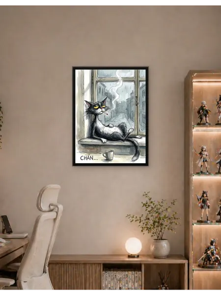 Postersbase Арт-постер Курящий кот на дождливом подоконнике 50x70