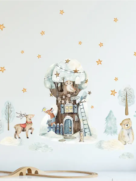 Kotya Motya DESIGN Наклейки на окна новогодние Домик в лесу
