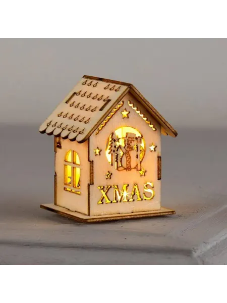 Luazon Lighting Ёлочная игрушка "Домик со снеговиком", от батареек, 1 шт