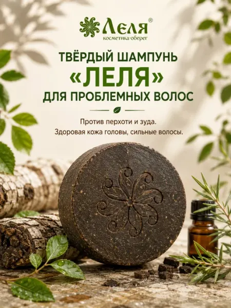 Леля - натуральная косметика Твердый шампунь с берёзовым дёгтем и травами Леля