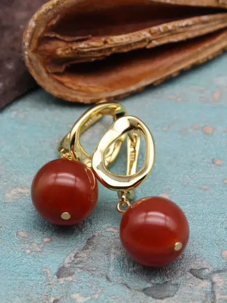 TE jewelry Серьги с коричневым камнем сердоликом "Алани"