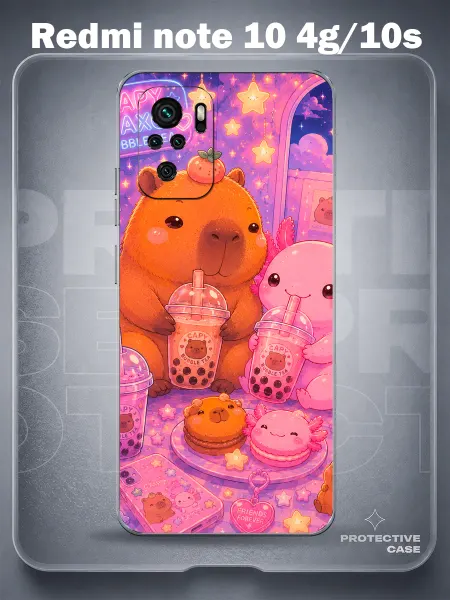 MeowCase Чехол на Redmi Note 10 4G с принтом капибара аксолотль