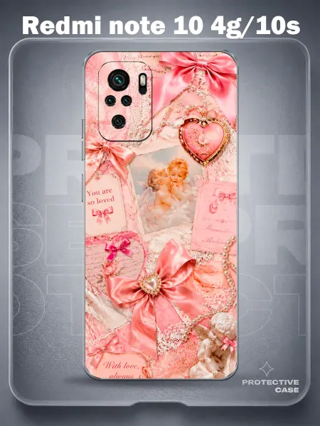 MeowCase Чехол на Redmi Note 10 4G с принтом бантики розовый