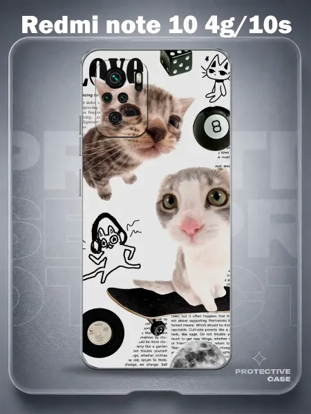MeowCase Чехол на Redmi Note 10 4G с принтом смешные коты