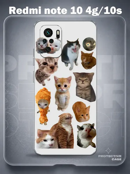 MeowCase Чехол на Redmi Note 10 4G с принтом котята