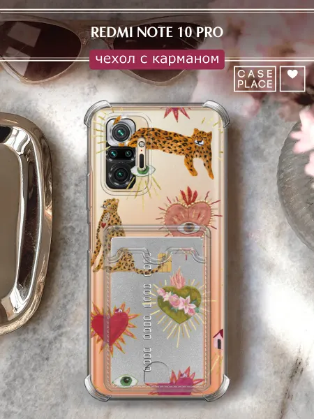 Xiaomi Чехол на Redmi Note 10 Pro с картхолдером с сердечками