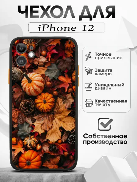 BlackCase Чехол на iphone 12 черный с осенним принтом