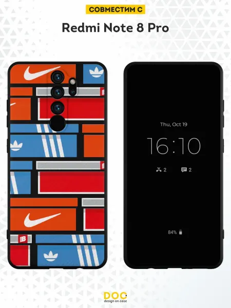 DesignOnCase Чехол на Xiaomi Redmi Note 8 Pro с принтом Adidas, Nike