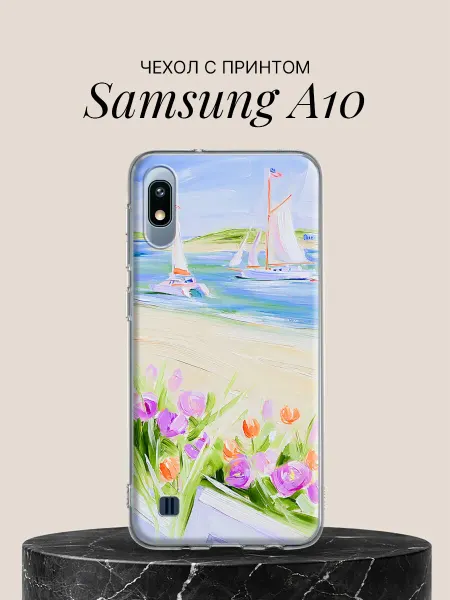 Samsung Чехол на A10 с принтом Парусники и цветы у берега