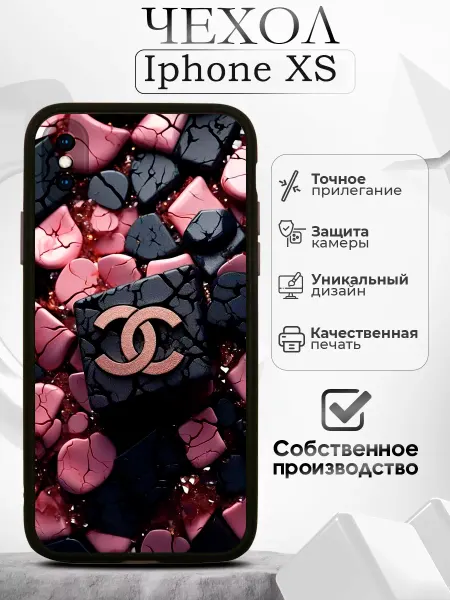 BlackCase Чехол на iPhone X XS черный с принтом шанель