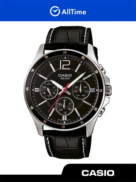 Casio Часы наручные кварцевые с кожаным ремешком металлические